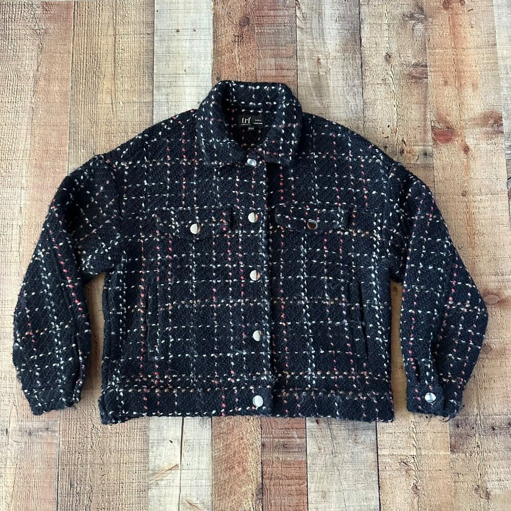 Zara Trf Collection Womens Tweed Jacket S/M Black Wool & Acrylic Blend